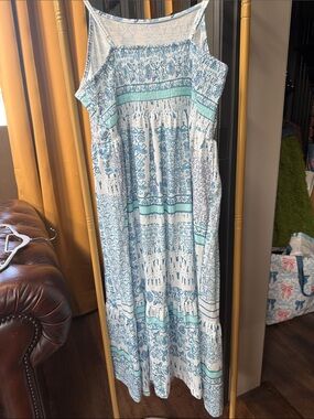 Light Blue and White Patterned Maxi Dress
